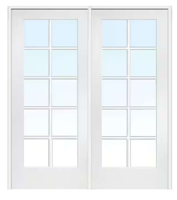 MMI JELD WEN 60 in. x 80 in. Right Hand Active Primed MDF Glass 10-Lite Clear True Divided Prehung Interior French Door Z009304R