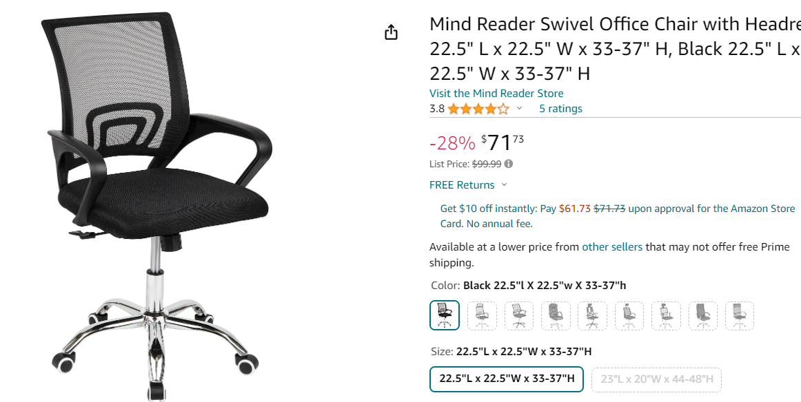 Mind Reader 9-to-5 Collection, Swivel Chair W/ Wheels