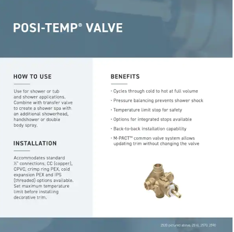 MOEN Brass Rough-in Posi-Temp Pressure Balancing Cycling Tub and Shower Valve with Stops - 1/2 in. IPS Connection