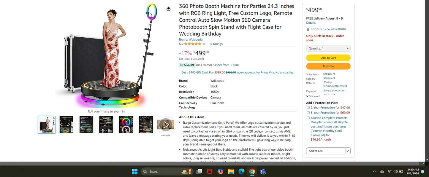 MWE 360 Photo Booth MachineExtra Battery,Logo Customization,Software APP Remote Automatic 360 Spin Camera Booth