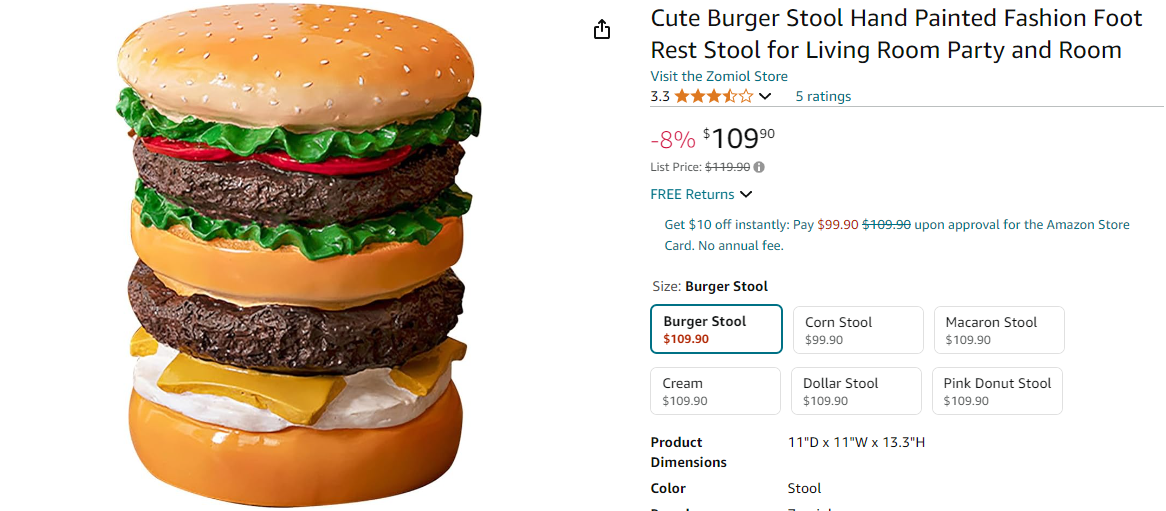 Burger Stool Fashion Foot Rest Stool