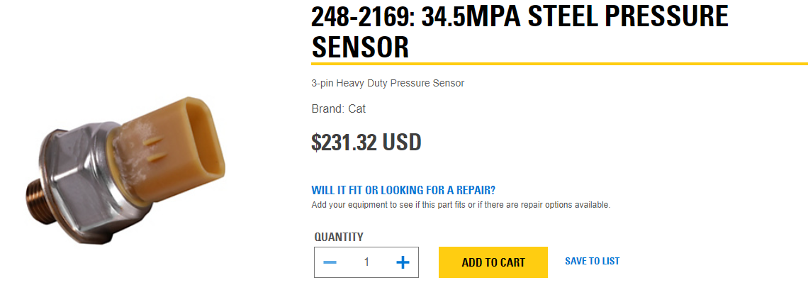 CATERPILLAR CAT 248-2169: 34.5MPa Steel Pressure Sensor