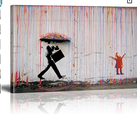 HYFBH Banksy Canvas Wall Art for Living Room, Banksy Print Wall Art Colorful Rain Abstract Graffiti Canvas Wall Decor Graffiti Art Posters Canvas Pop Art Modern Artwork Home Decor 16x24inch