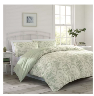 Laura Ashley Home - King Duvet Cover Set Reversible Cotton Bedding Matching Shams Natalie Sage 3 pcs King