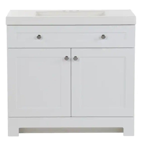 Glacier Bay Everdean 37" Single Sink White Bath Vanity W/ Marble Top EV36P2-WH