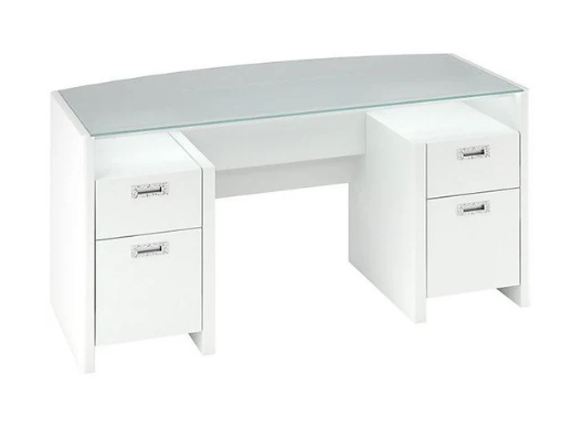 kathy ireland Office By Bush Furniture New York Skyline 63-Inch Bow-Front Double Pedestal Desk with Reversible Frost Glass Desktop, Plumeria White