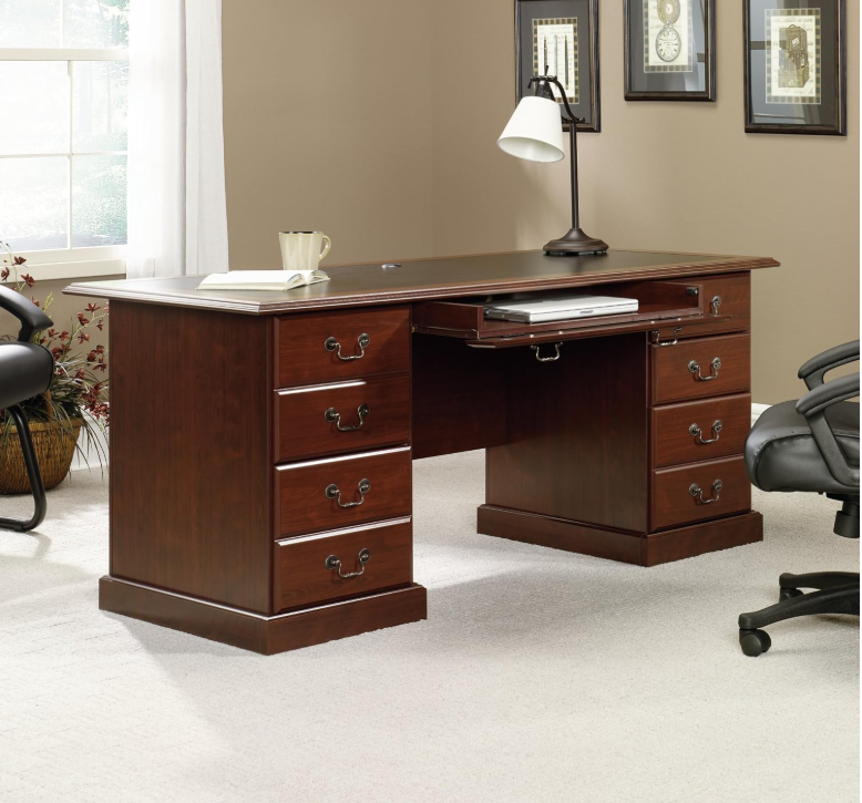 Sauder Heritage Executive Desk, Classic Cherry Finish
