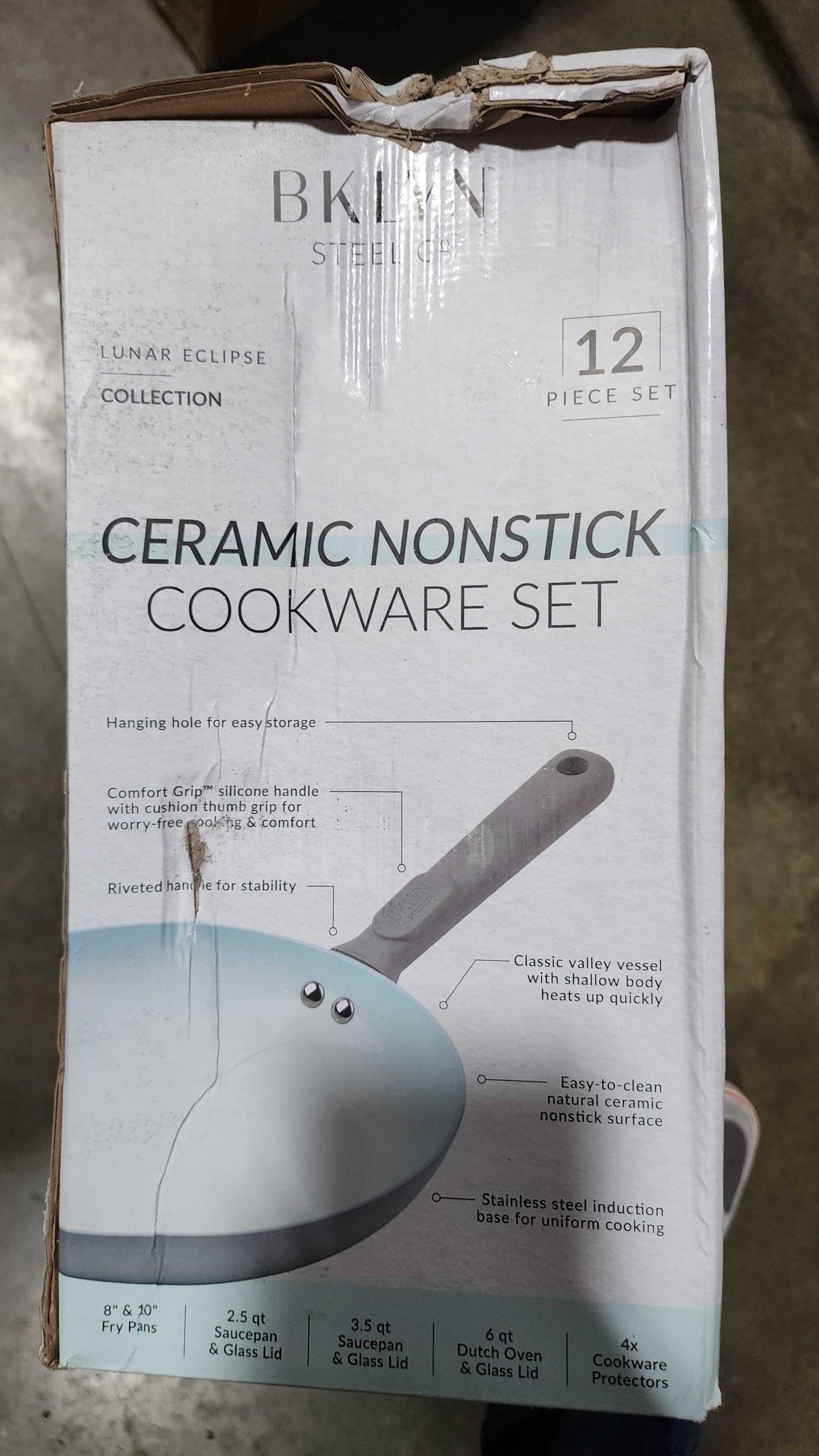 Brookyln Steel Lunar Eclipse Ceramic Cookware Set W/ Silicone Handles Light Blue and White