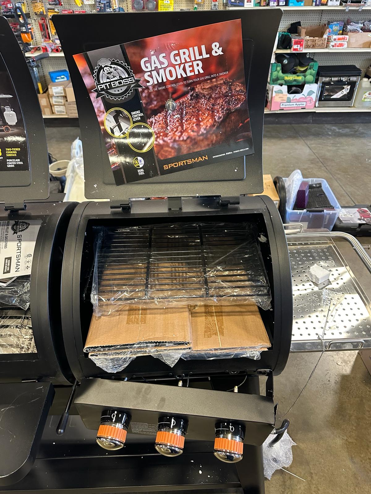 Slightly Damaged Pit Boss PB1230SP Wood Pellet and Gas Combo Grill, Black