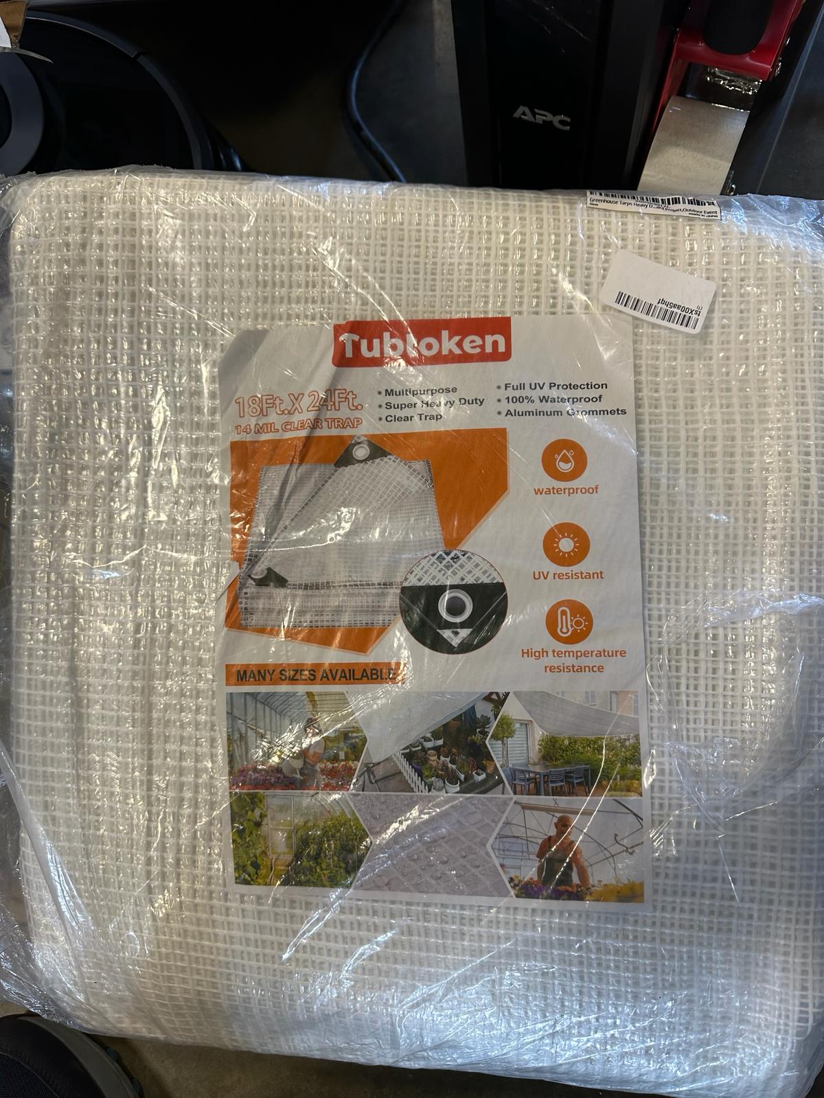Tubtoken Clear Greenhouse Tarp 18x24FT - Heavy Duty 14 Mil Clear Waterproof Cover, UV Resistant Poly Tarp with Grommets - Superior Strength for Gardening, Farming, Nursery, Garden