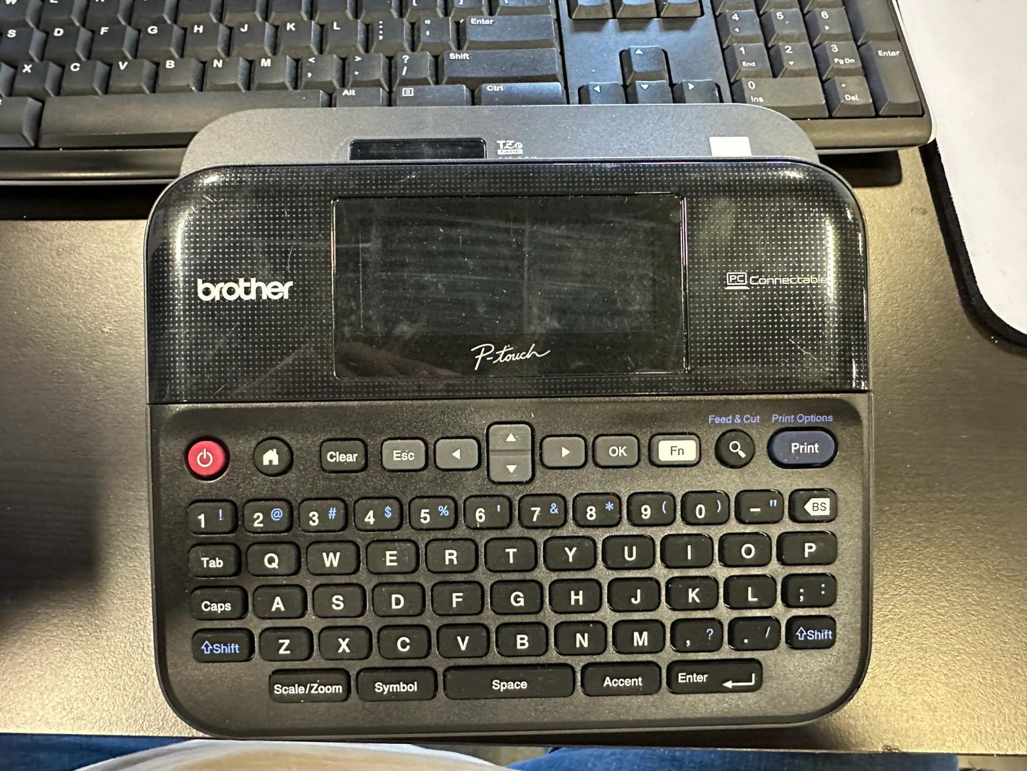 Slightly Used Brother P-Touch Label Maker, PC-Connectable Labeler, PTD600, Color Display, High-Resolution PC Printing, Black, Black/Gray
