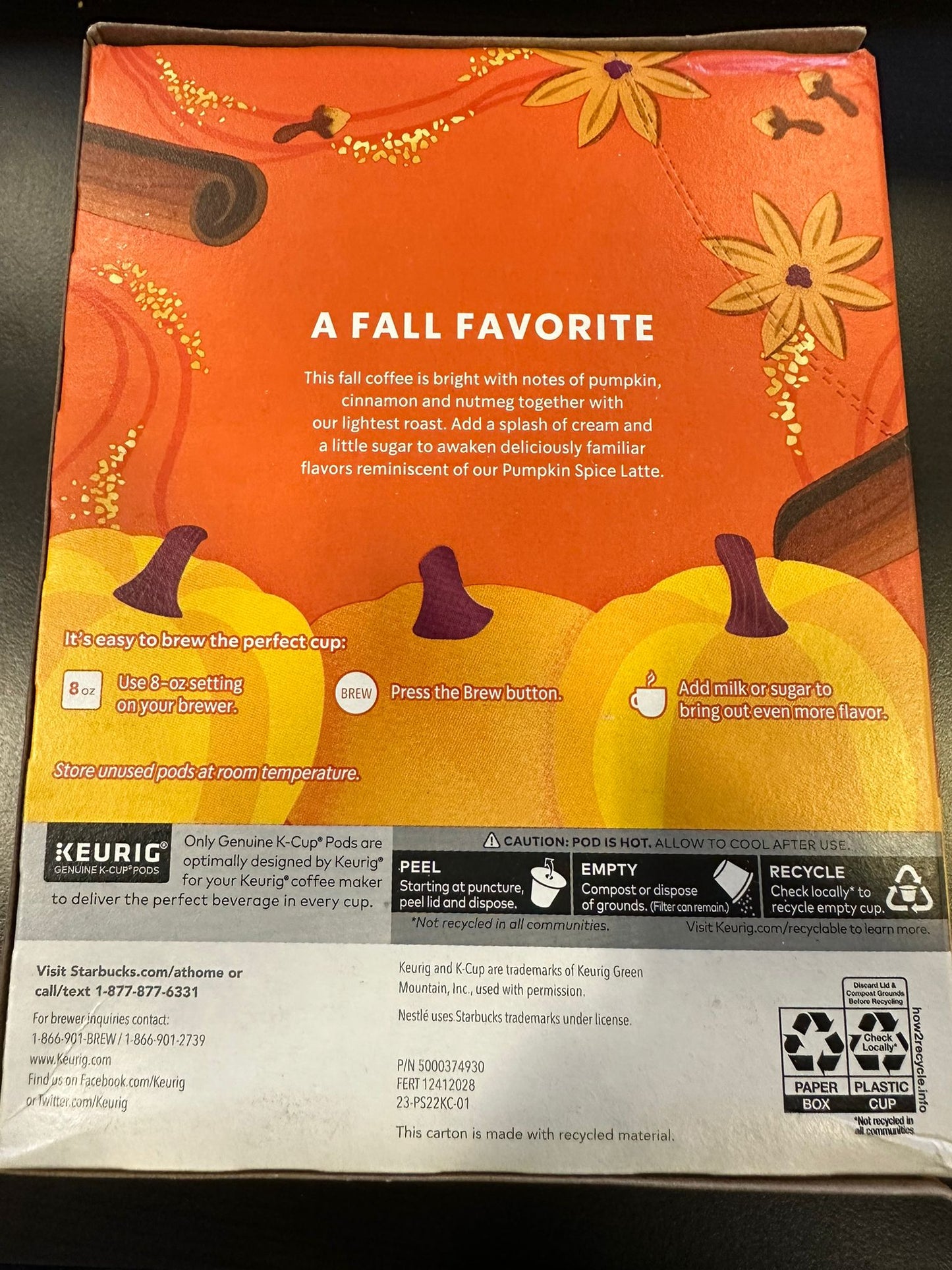Starbucks Single-Serve Coffee K-Cup, Pumpkin Spice, Pack Of 22 K-Cups