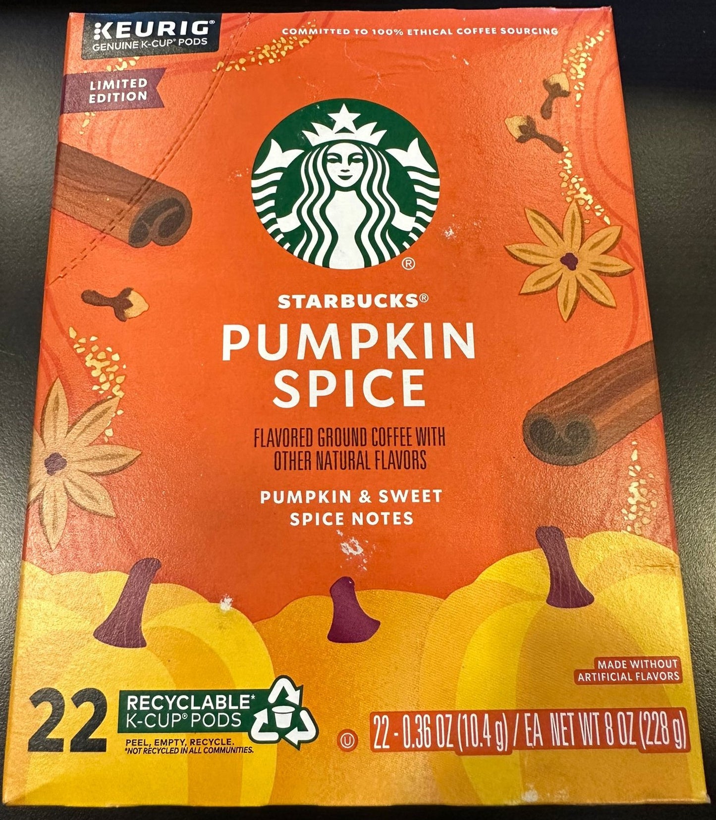 Starbucks Single-Serve Coffee K-Cup, Pumpkin Spice, Pack Of 22 K-Cups