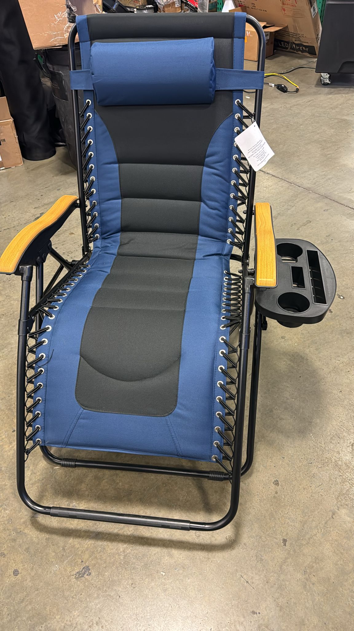 PHI VILLA XXL Oversized Padded Zero Gravity Chair, Foldable Patio Recliner, 30" Wide Seat Anti Gravity Lounger with Cup Holder, Support 400 LBS (Navy Blue)