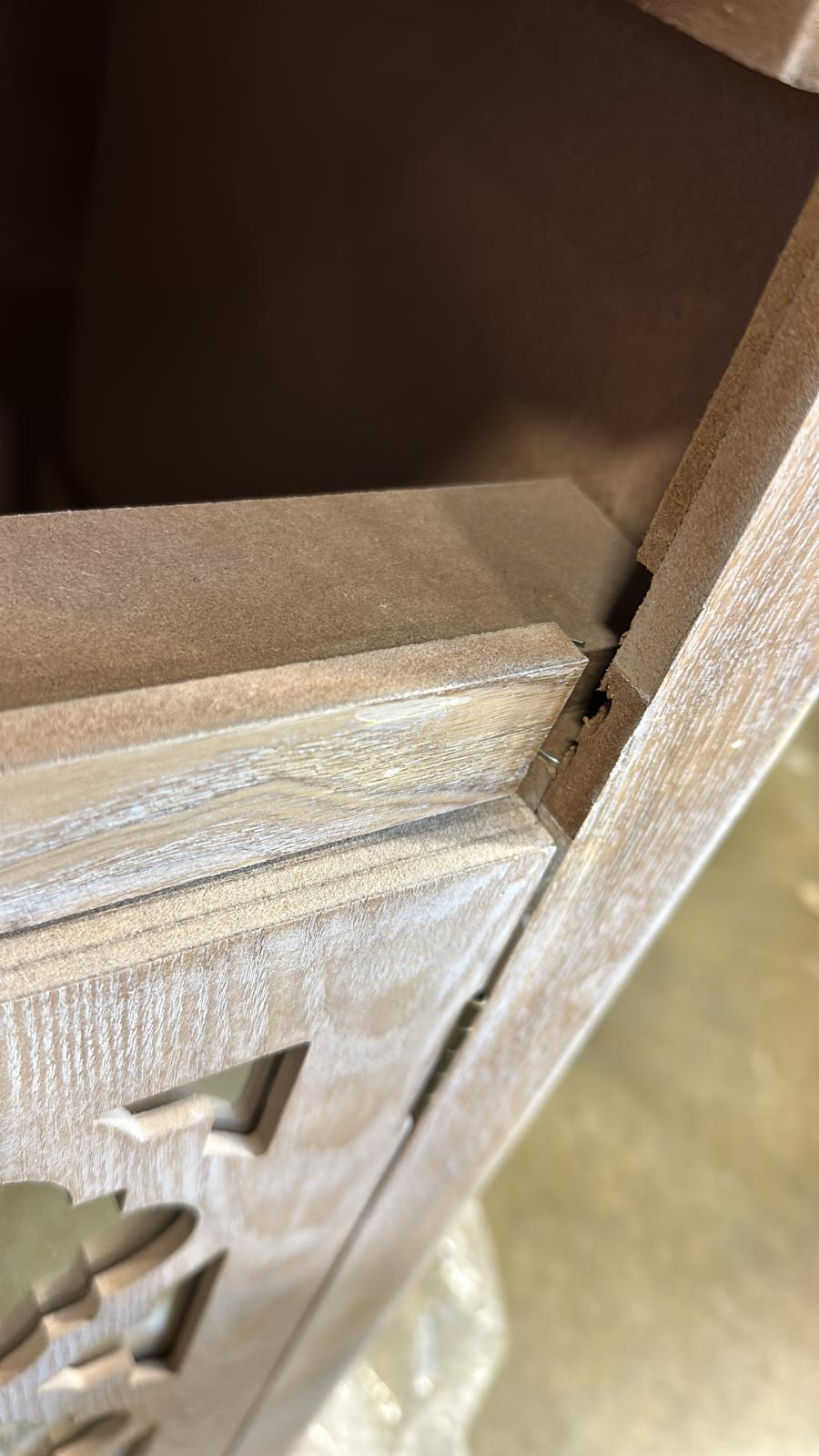 Baxton Studio Cabinets, Whitewashed Brown/Mirrored (DAMAGED AND MISSING SCREWS)