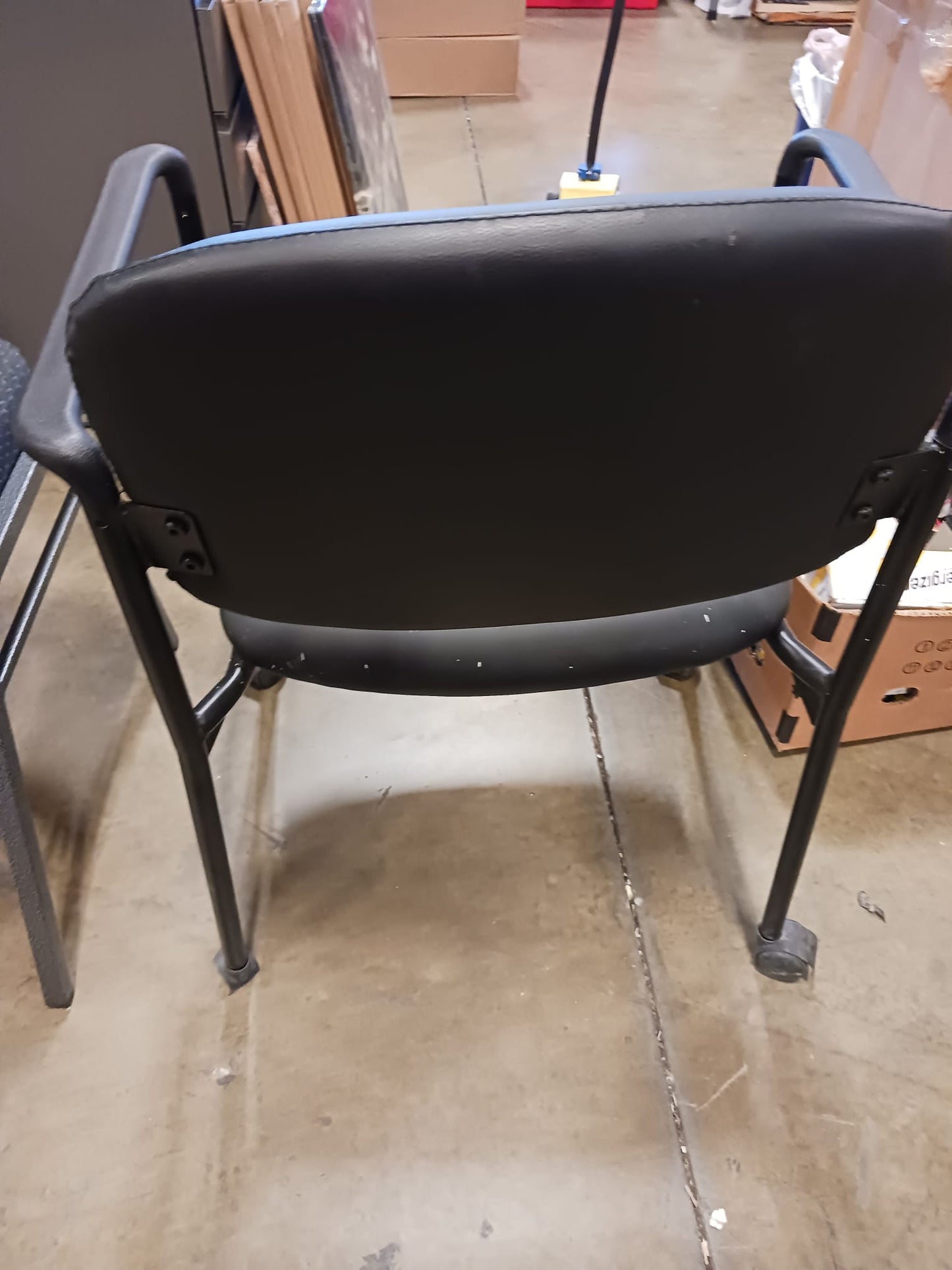 Stackable Faux Leather Seat Reception Chair with Metal Frame (Missing 1 Wheel)