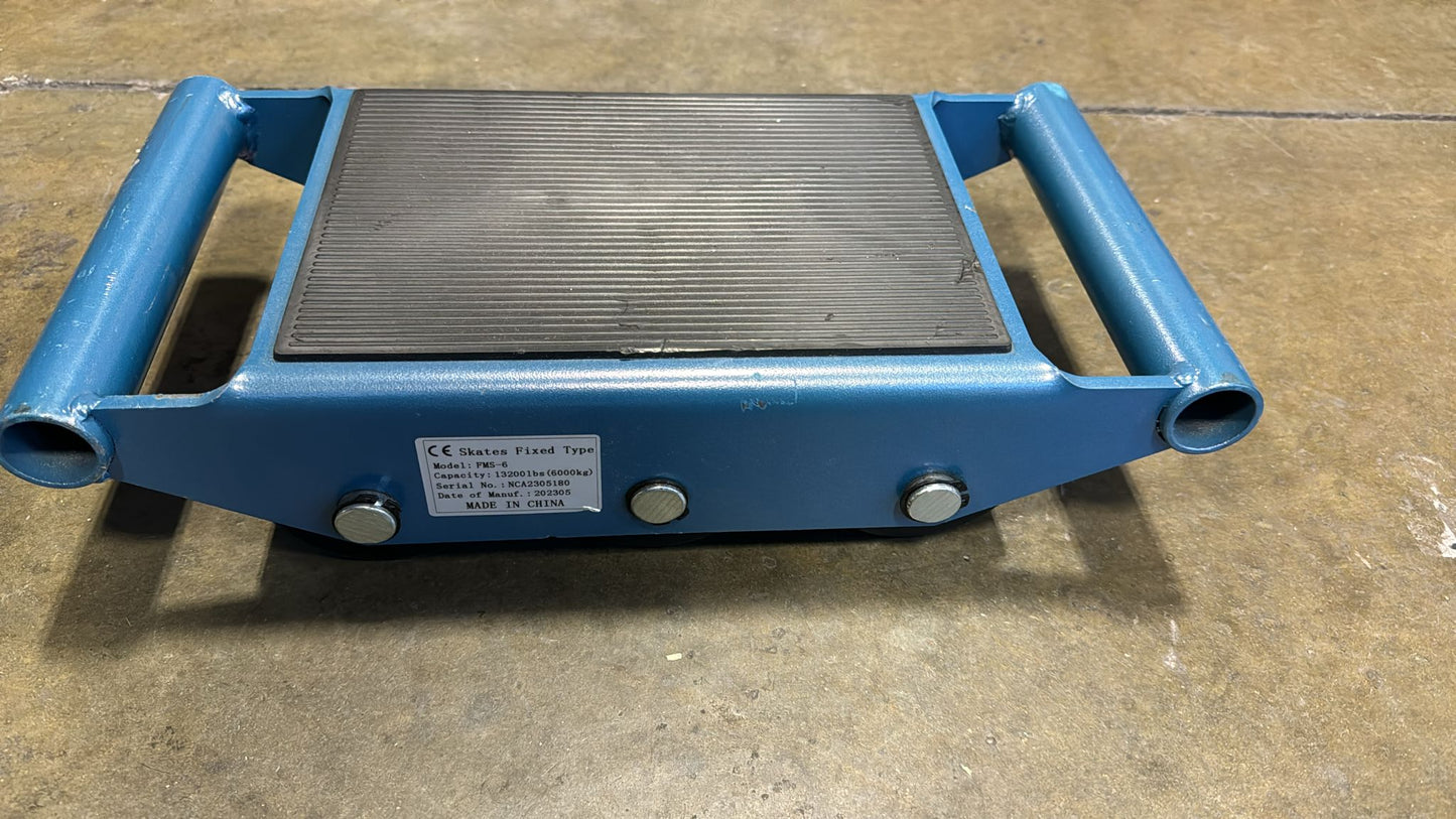Vestil FMS-6 Fixed Machinery Skate with 6 Nylon Roller, Steel, 10-1/2" Rubber Surface Length, 8-1/2" Width, 4" Height, 6 Ton Capacity