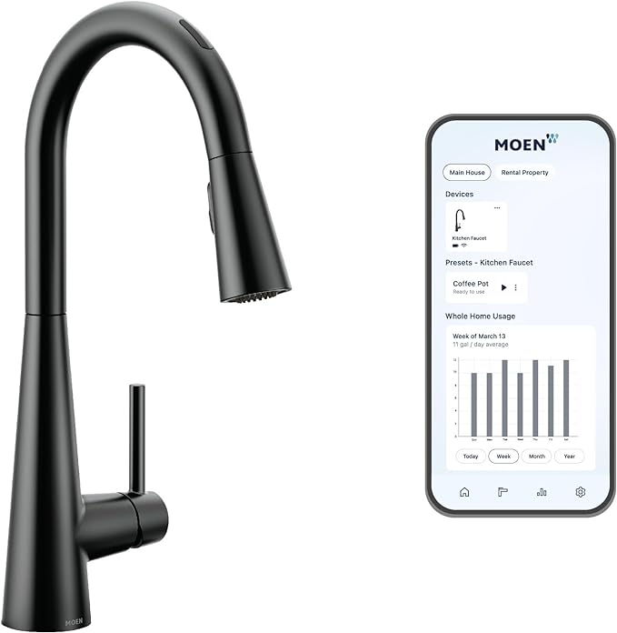 Moen 7864EVBL Sleek Smart Touchless Pull Down Sprayer Kitchen Faucet with Voice Control and Power Boost, Matte Black