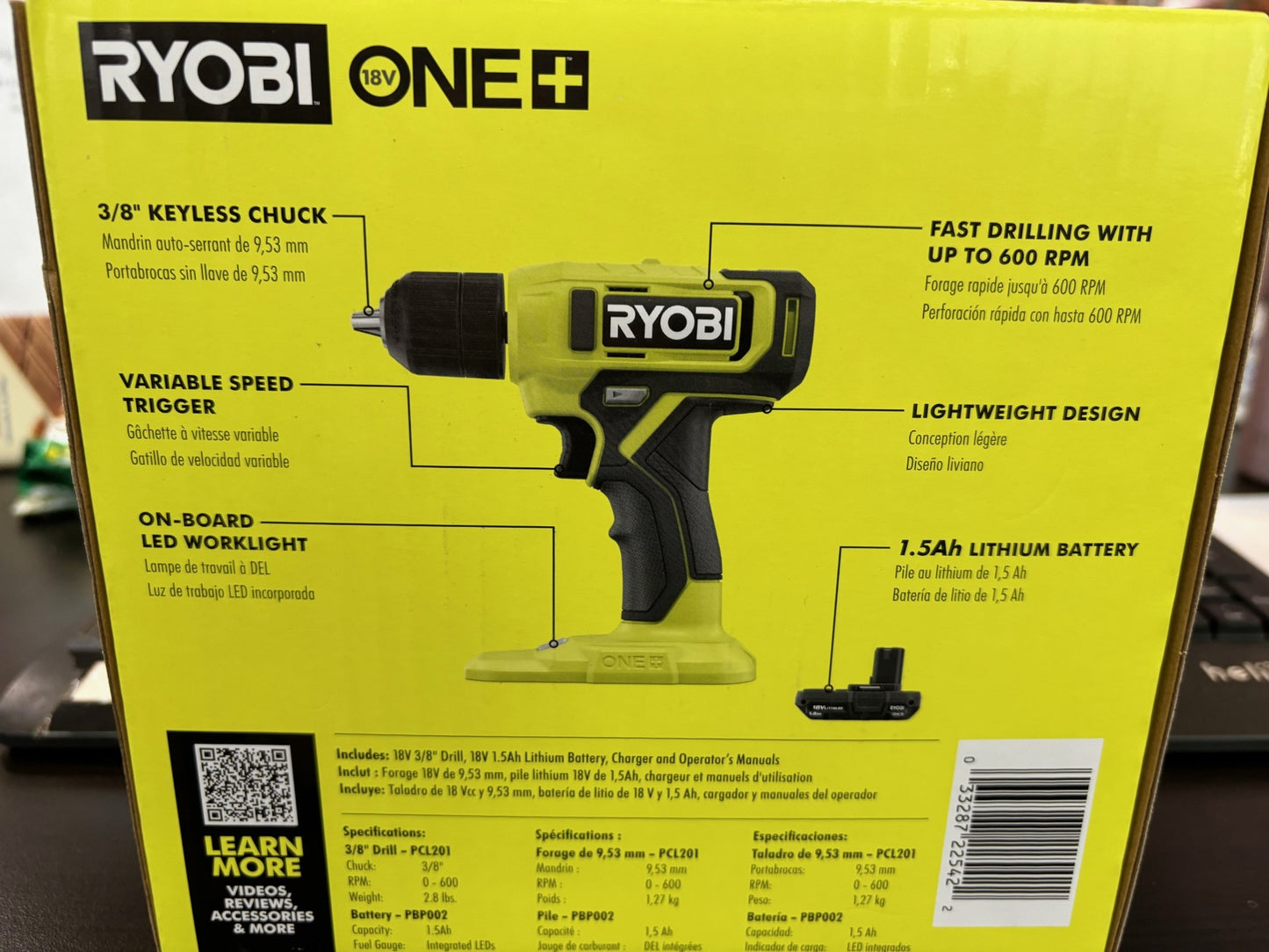 RYOBI - ONE+ 18V Cordless 3/8 in. Drill/Driver Kit with 1.5 Ah Battery and Charger - PCL201K1