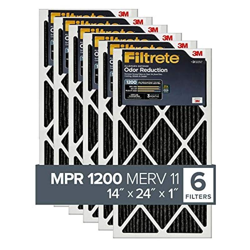 Filtrete 14x24x1 Air Filter, MPR 1200, MERV 11, Allergen Defense Odor Reduction 3-Month Pleated 1-Inch Air Filters, 6 Filters