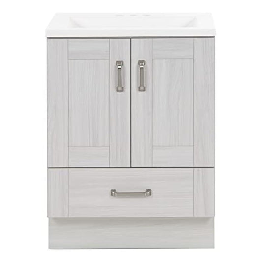 Spring Mill Cabinets Noelani Bathroom Vanity with 2-Door Cabinet, Drawer, and White Sink Top, 24.25" W x 18.75" D x 32.89" H, Elm Sky