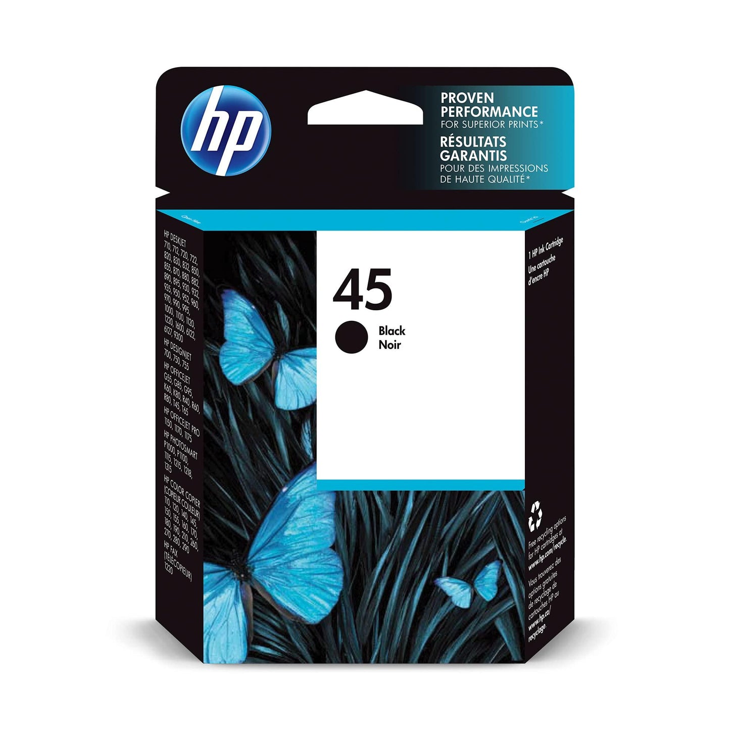 HP 45 Black Ink Cartridge | Works with select HP DeskJet, DesignJet, OfficeJet, OfficeJet Pro, PhotoSmart, Color Copier, Fax Series | 51645A