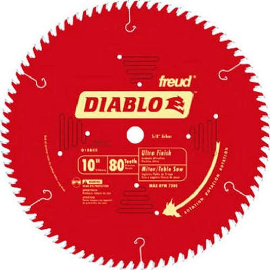 Freud D1080X Diablo 10" 80-tooth ATB Saw Blade w/5/8" Arbor&PermaShield Coating