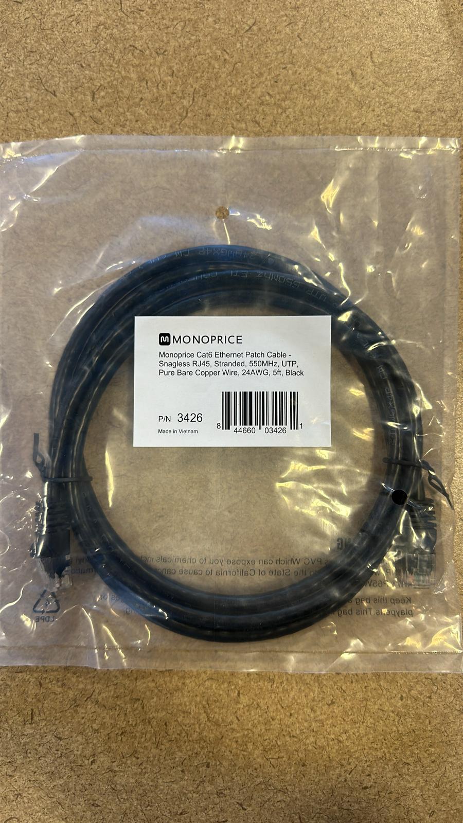 Monoprice Cat6 Ethernet Patch Cable - 5 Feet - Black | Network Internet Cord - RJ45, Stranded, 550Mhz, UTP, Pure Bare Copper Wire, 24AWG (pack of 11)