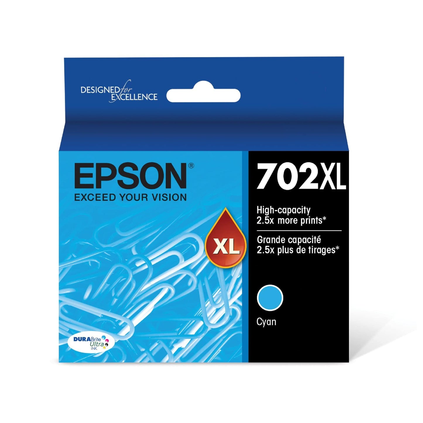 EPSON 702 DURABrite Ultra Ink High Capacity Cyan Cartridge (T702XL220-S) Works with WorkForce Pro WF-3720, WF-3730, WF-3733