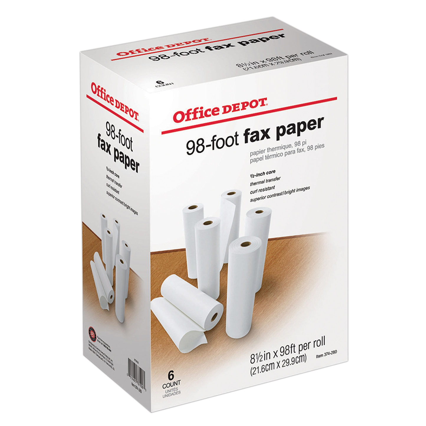 Office Depot? Brand High-Sensitivity Thermal Fax Paper, 1/2" Core, 98' Roll, Box Of 6 Rolls