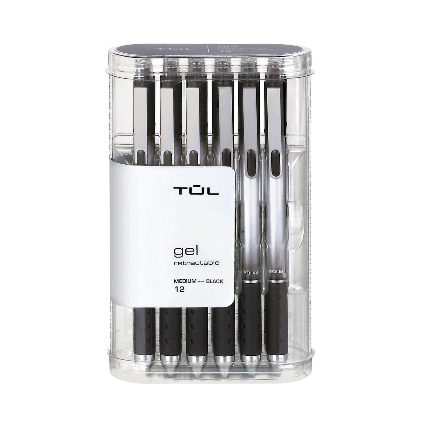 TUL Gel Pens, Retractable, Medium Point, 0.7 mm, Gray Barrel, Black Ink, Pack Of 24