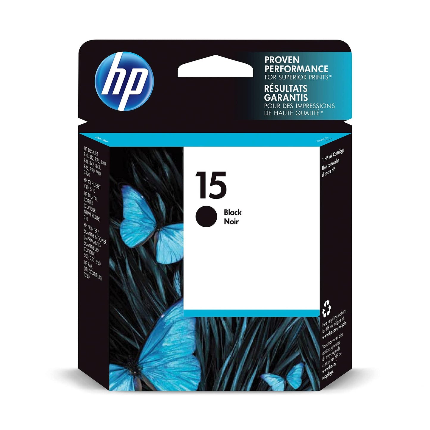 HP 15 Black Ink Cartridge | Works with HP DeskJet 810, 825, 840, 920, 940, 3820; HP OfficeJet V40, 5110; HP PSC 500, 750, 950; HP Fax 1230 Series | C6615DN