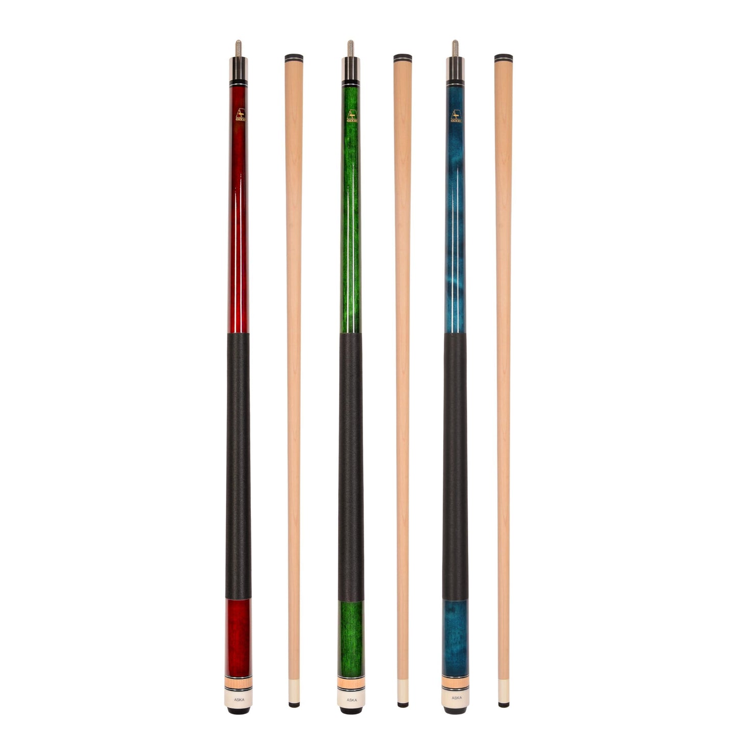 Aska L2 Billiard Pool Cue Sticks, 58" Hard Rock Canadian Maple, 5/16x18 Joint, 13mm Hard Tip, Mixed Weights and Colors