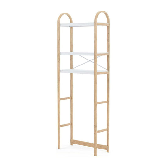 Umbra Bellwood Over The Toilet Shelf with Soft Bentwood Legs, 3 Tiers, and 3 Dowels (White-Natural, 29 lb Capacity Per Shelf)