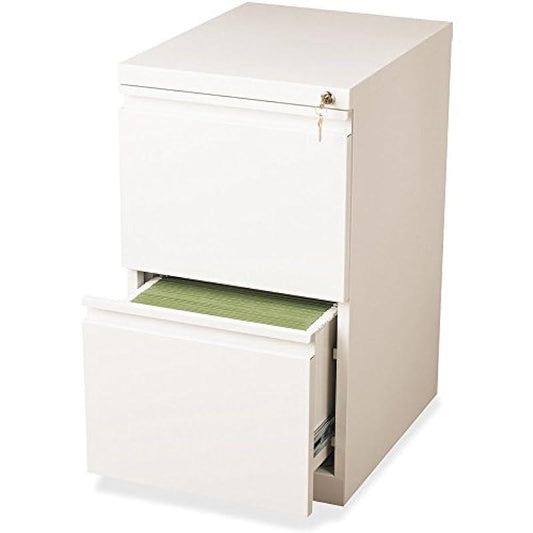 WorkPro® 19-7/8"D Vertical 2-Drawer Mobile Pedestal File Cabinet, Metal, White, has no key.