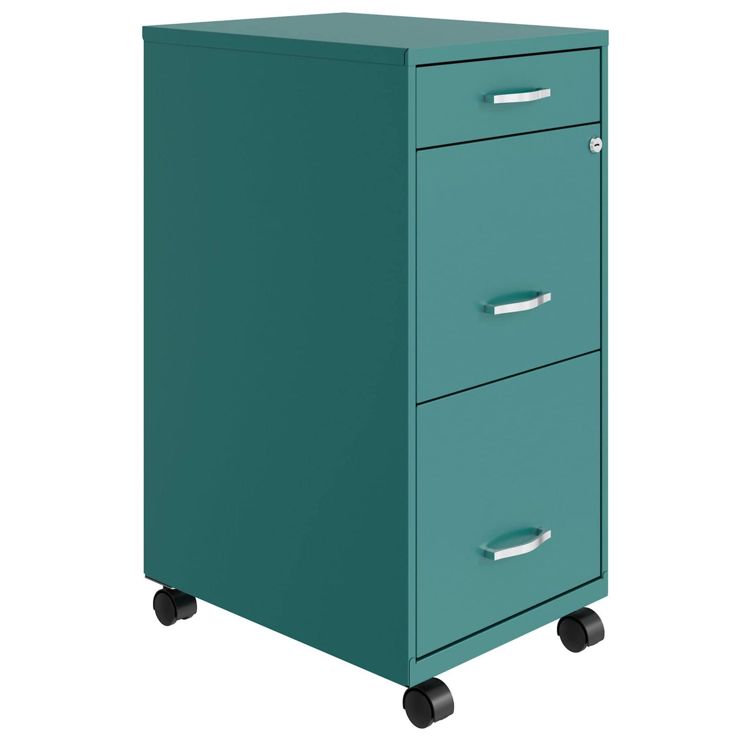 Hirsh Industries Space Solutions 3 Drawer Metal Mobile File Cabinet with Lock, Letter Size, Teal, Partially Assembled