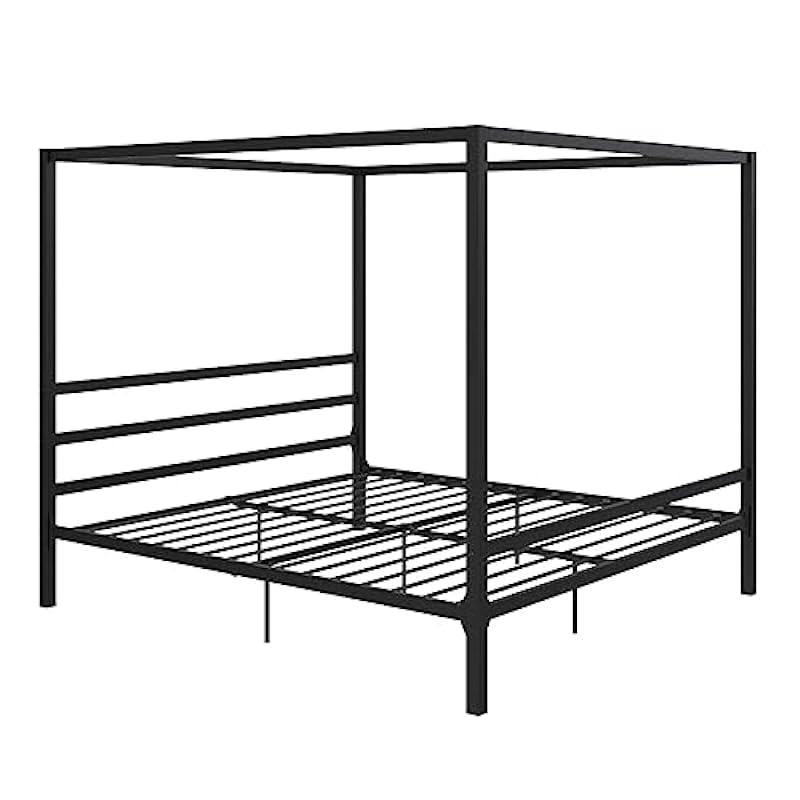 DHP Modern Metal Canopy Platform Bed with Minimalist Headboard and Four Poster Design, Underbed Storage Space, No Box Spring Needed, King, Black