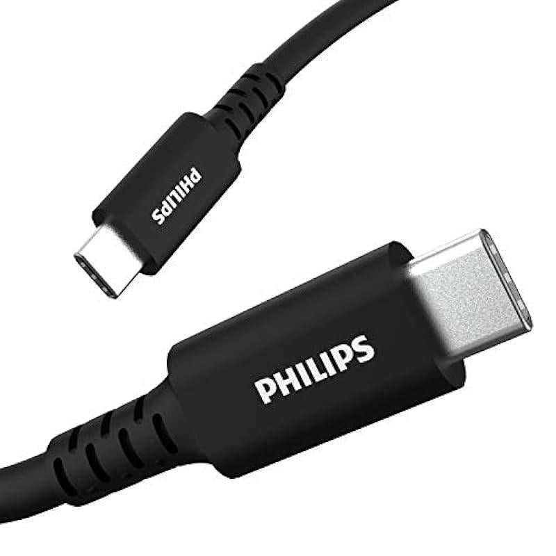 PHILIPS USB-C to USB-C Charging Cable, 6 Ft Long Cord, 60W, USB-If Certified, Compatible W/iPad Pro, MacBook Pro, Samsung Galaxy S21/S10/S9/S8/Plus, Google Pixel 5/C/3/2/XL, Black, DLC4106C/37