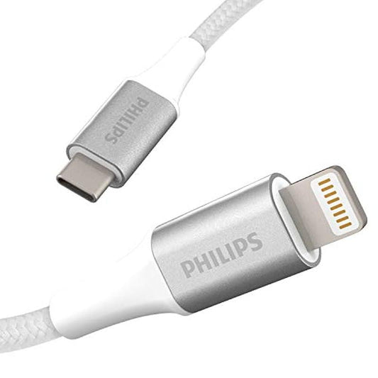 Philips Accessories Elite USB-C to Lightning Charging Cable, 3ft. White, for iPhone 12/11 Pro/X/8/8 Plus, iPad, Airpods, Braided, DLC3201V/37