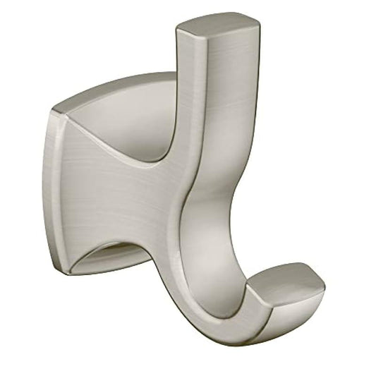 Moen Voss Brushed Nickel Bathroom Double Robe Hook, Wall Mounted Metal Hanger for Towels or Robes, YB5103BN, 6.30 x 3.66 x 3.03 inches