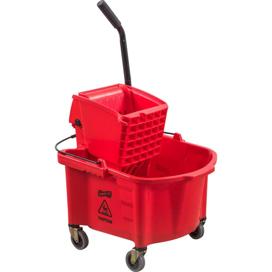 Genuine Joe GJO18800 Plastic Mop Bucket/Wringer Combo, 6.50 Gallon Capacity, Red