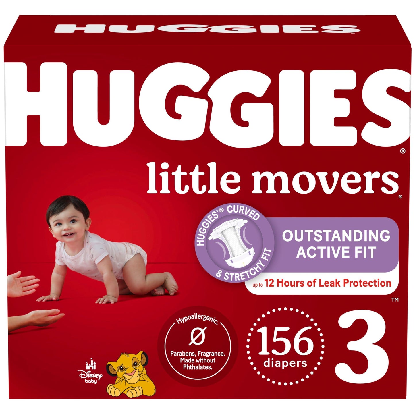 Huggies Size 3 Diapers, Little Movers Baby Diapers, Size 3 (16-28 lbs), 156 Count (6 packs of 26)