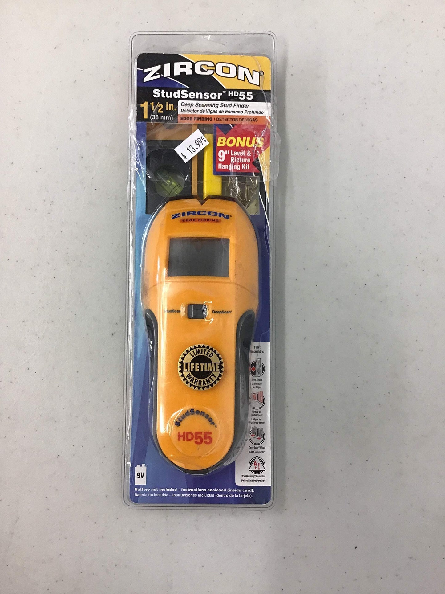 Zircon HD55 9 Volt 4-Mode Multiscanner for Finding Studs, Live Wire, or Metal w/ Backlit Display (Battery Not Included, Tool Only)