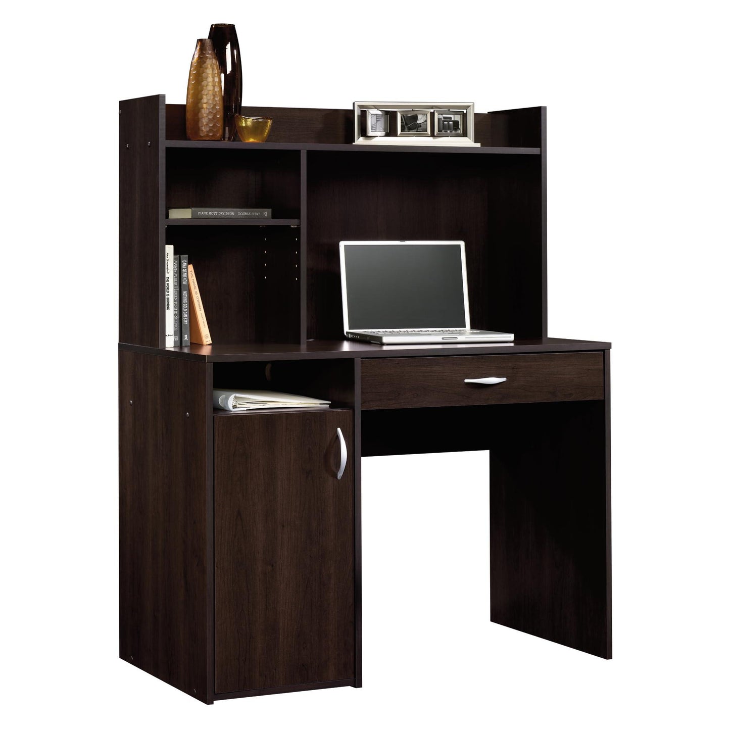 Sauder Beginnings Transitional Desk with Hutch, Cinnamon Cherry finish