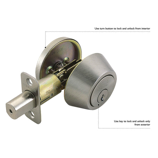 Design House 783589 Single Cylinder 2-Way Round Corner Deadbolt with Latch Satin Nickel