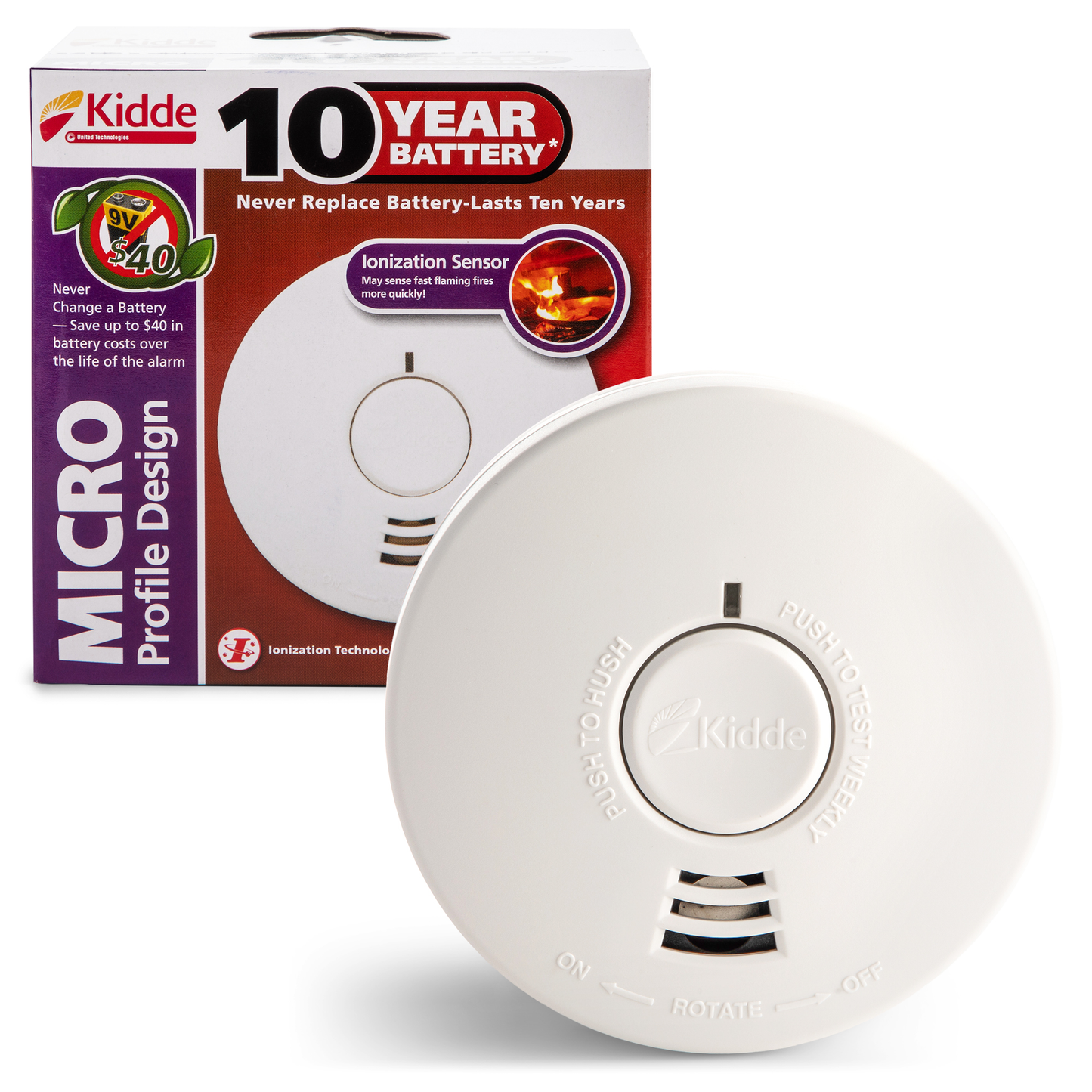 Kidde Micro 4", 10-Year Sealed Battery Ionization Smoke Alarm, Model i1040, KIDDE