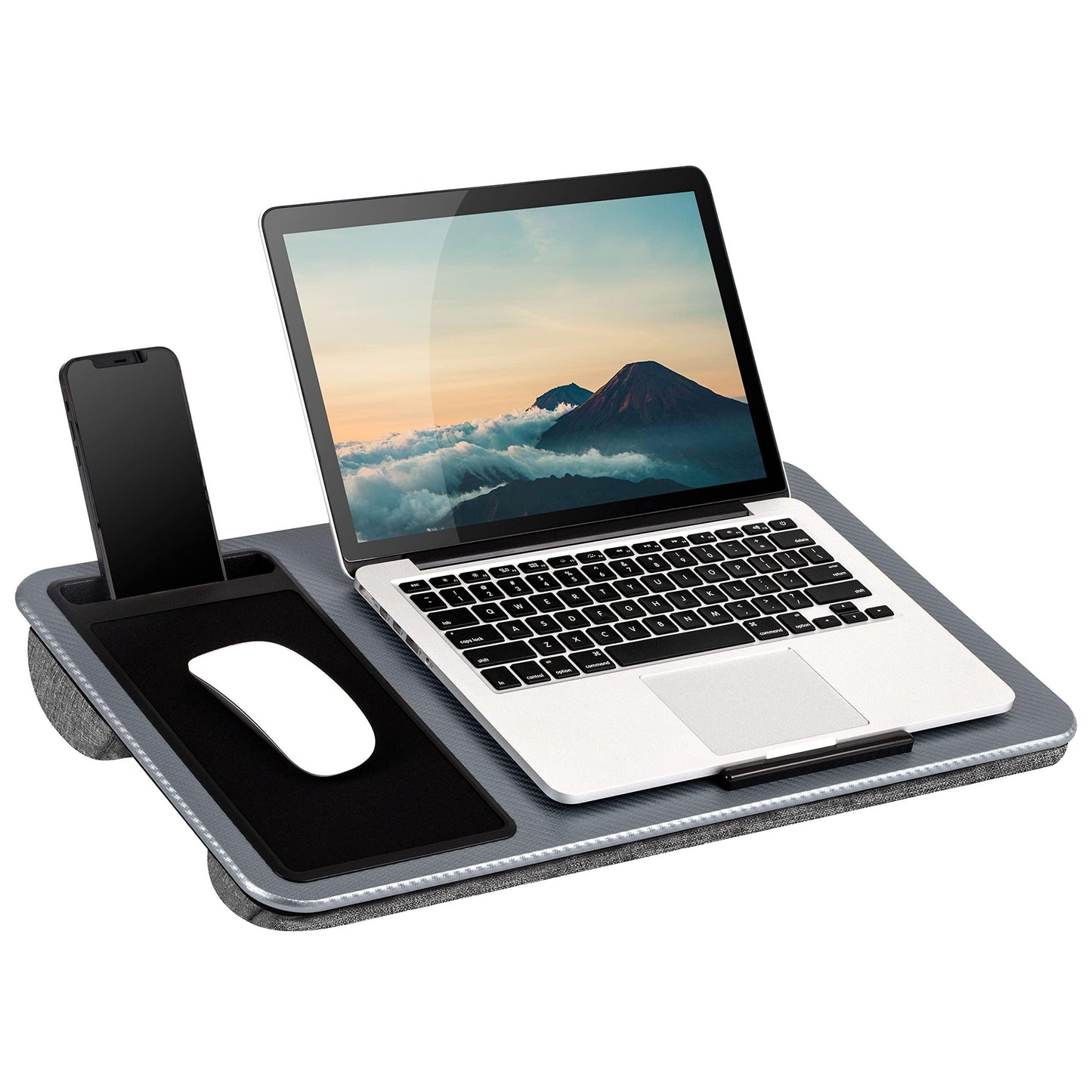 LAPGEAR Home Office Lap Desk - Left-Handed - with Mouse Pad, Device Ledge, and Phone Holder - Silver Carbon - Fits up to 15.6 Inch Laptops - Style No. 91405