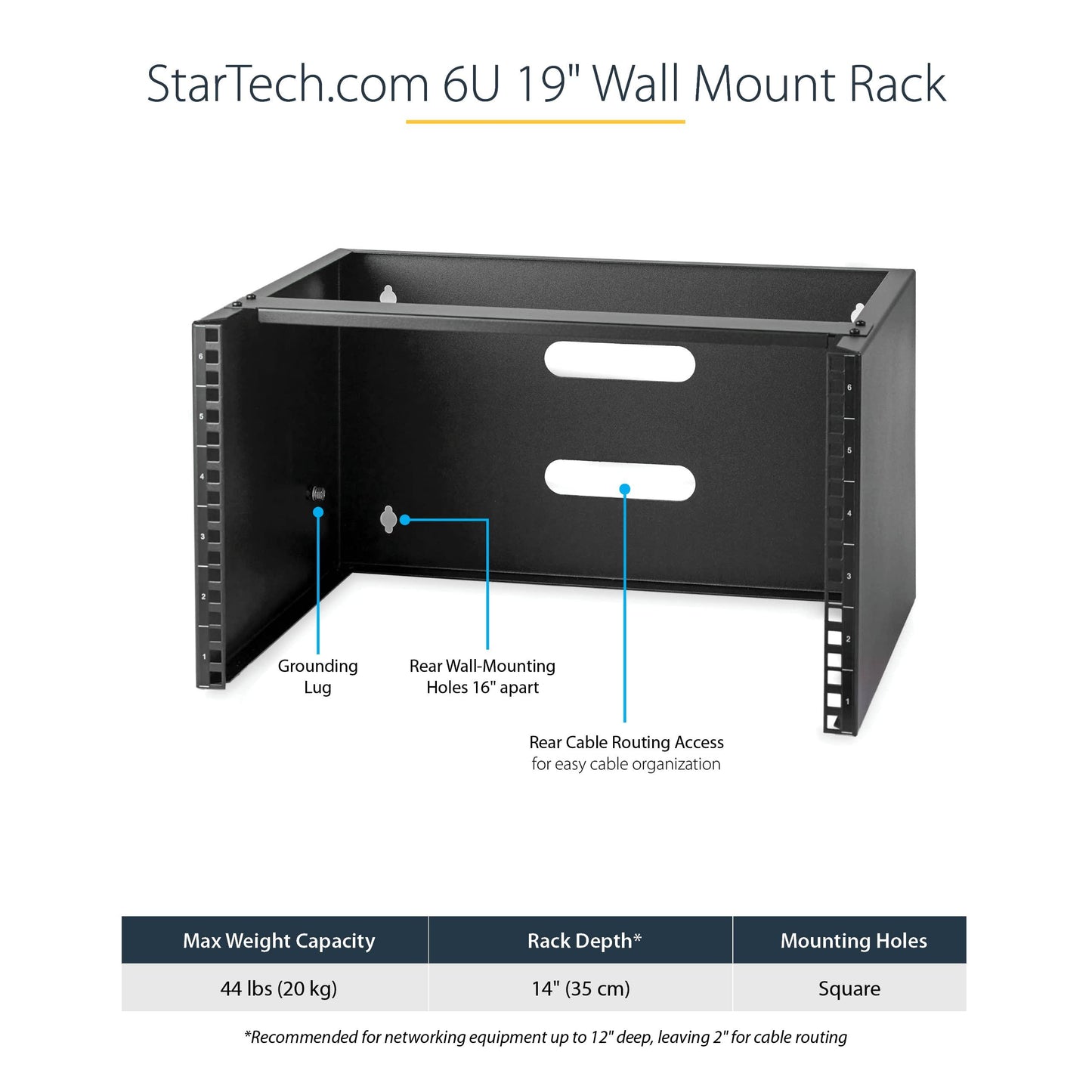 StarTech.com 6U Wall Mount Network Rack - 14 Inch Deep (Low Profile) - 19" Patch Panel Bracket for Shallow Server and IT Equipment, Network Switches - 44lbs/20kg Weight Capacity, Black (WALLMOUNT6)