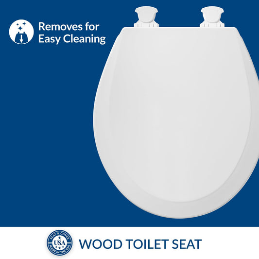 Bemis 500EC 000 Toilet Seat with Easy Clean & Change Hinges, Round, Durable Enameled Wood, White