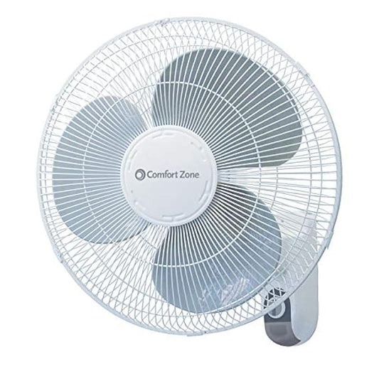 Comfort Zone 16” 3-Speed Oscillating Wall-Mount Fan with Adjustable Tilt, Metal Grille, 90-Degree Oscillation, Ideal for Home, Bedroom, Gym & Office, CZ16W